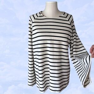 NYTT Sale! Bell Sleeve Striped Sweater Long Sleeve Flare  Shirt Coastal medium
